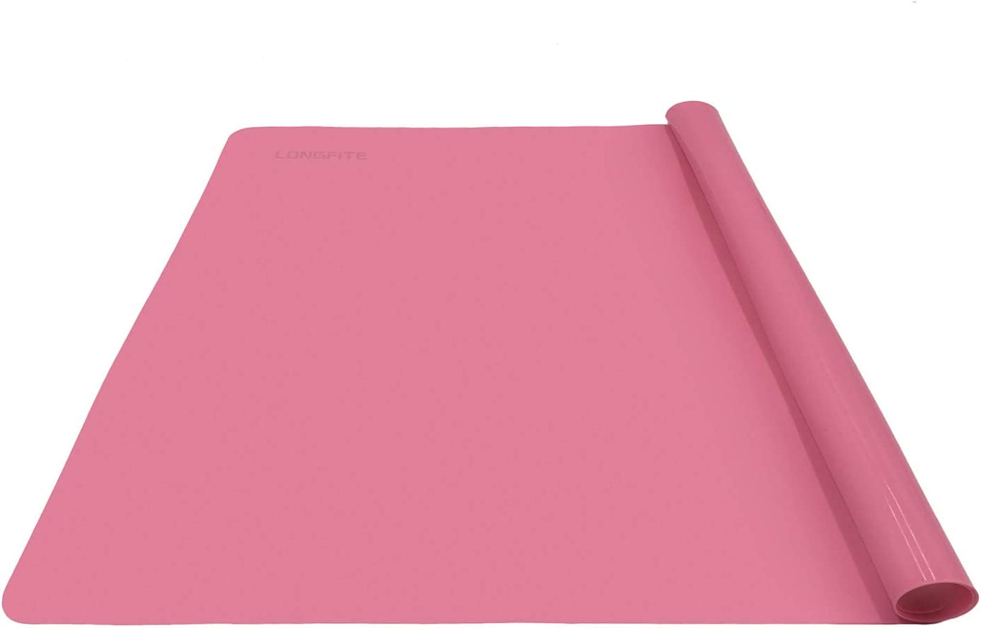 24 X 20Inch X-Large Reusable Silicone Table Mat Child Kids Dinner Placemat Desk Countertop Waterproof Protector Heat Insulation Kitchen Pastry Rolling Dough Pad Tool (Pink)