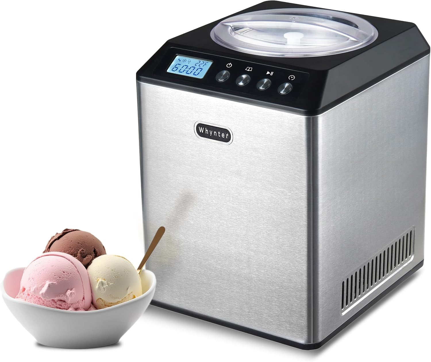 ICM-201SB Upright Automatic Ice Cream Maker with Built-In Compressor, No Pre-Freezing, LCD Digital Display, 2.1 Quart Capacity, Black