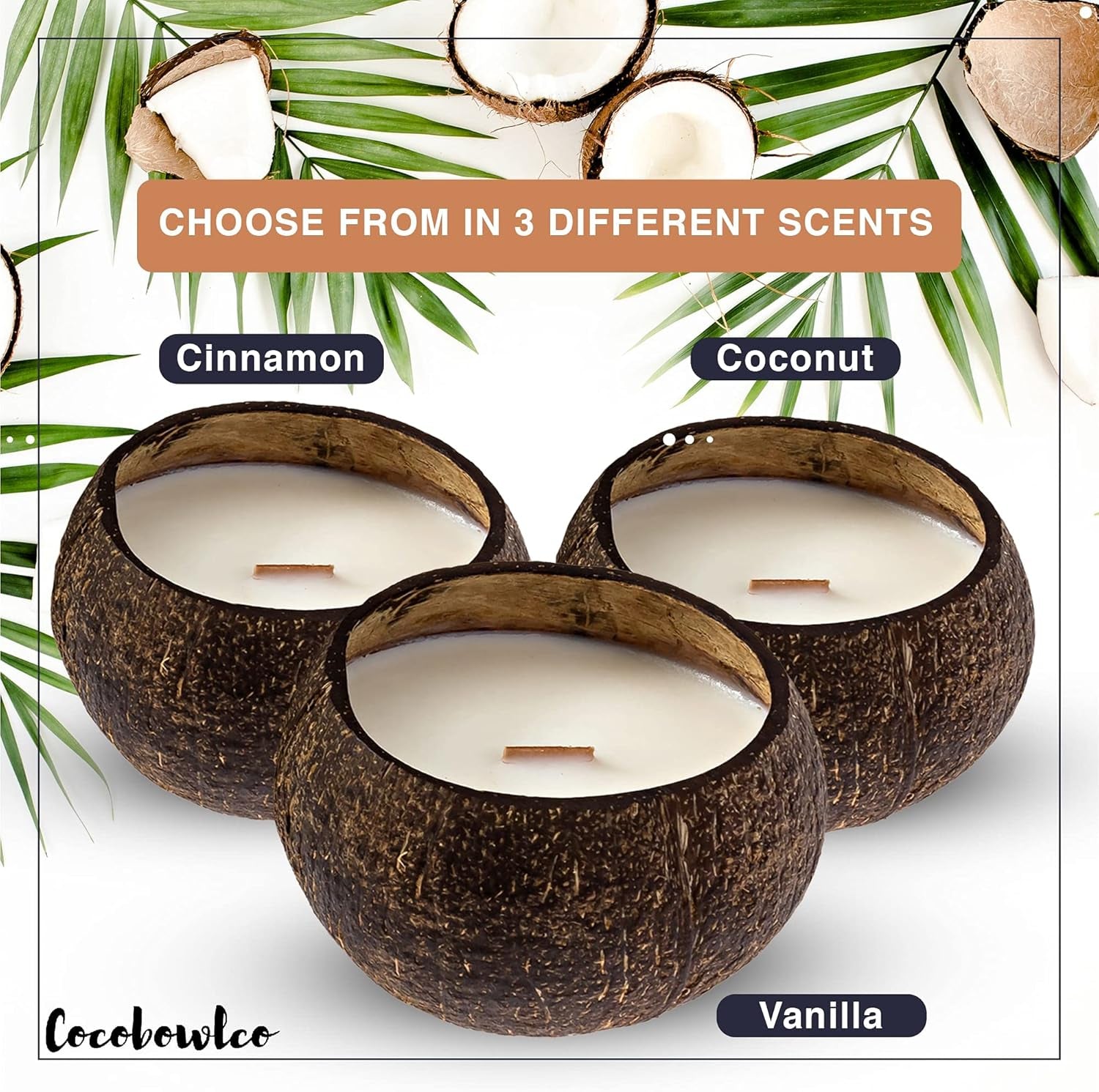 Coconut Candles for Home Scented Candles Made from Coconut Shells | Soy Candles | Wood Wicked Candles | Vanilla, Coconut, or Cinnamon | Aromatherapy Candles (Cinnamon)