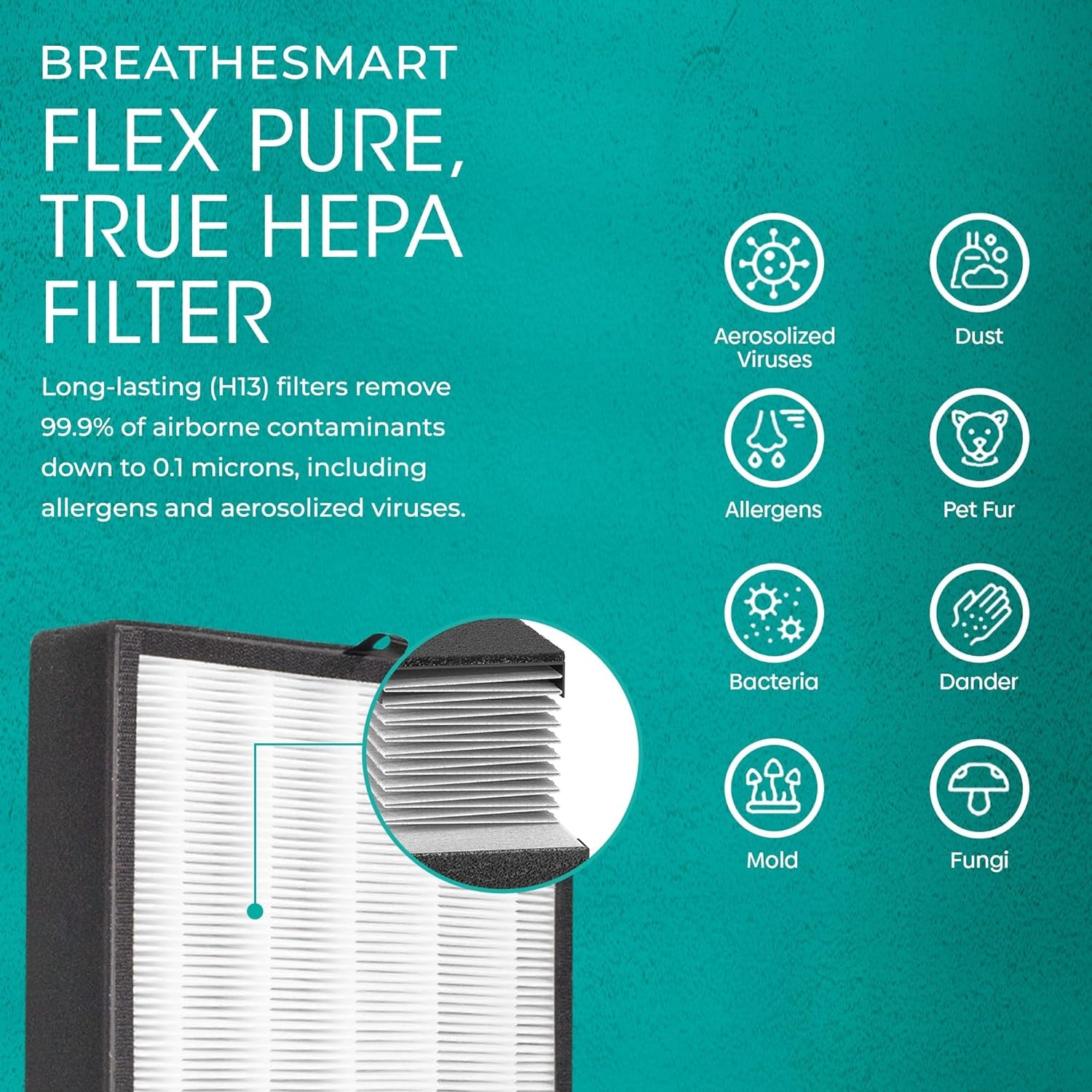 Breathesmart FLEX HEPA Air Purifier with Pure Filter, Captures Allergens, Pet Dander, Dust, Mold, and Germs. Perfect for Kids' Rooms, Home Office, Home Gym, Small Bedrooms, up to 700 Sq. Ft.