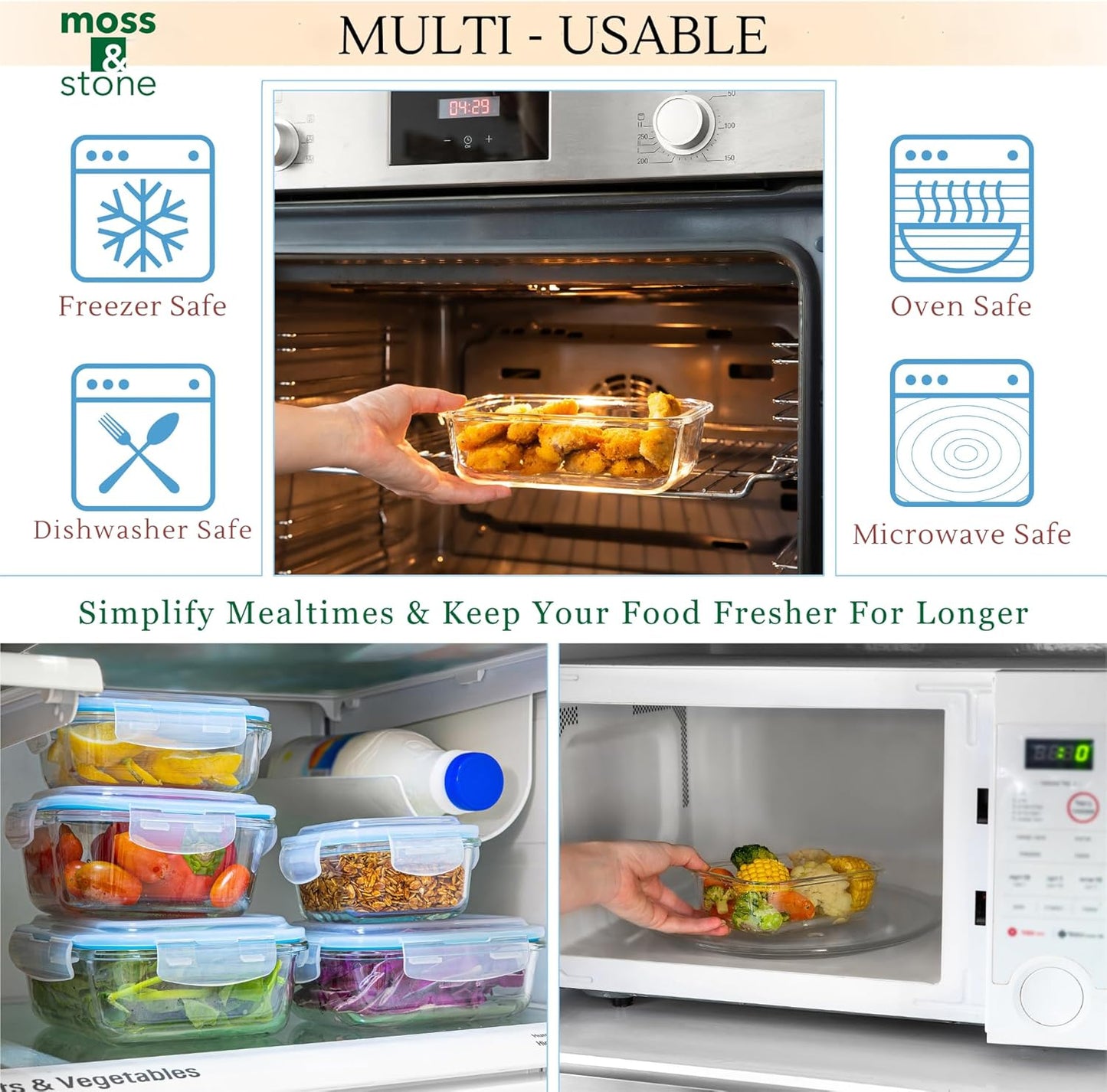 Kitchen Glass Food Storage Containers Set with Lids 10 Pcs. Snapware Transparent Lids Leak Proof, Oven, Freezer, Microwave & Dishwasher Safe, Airtight Meal Prep Container Glass Bpa-Free