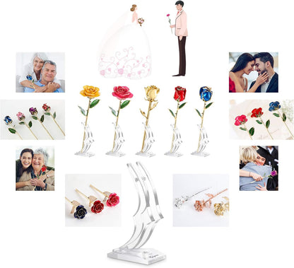 Gold Rose Display Stand, Acrylic Rose Holder for 24K Gold Dipped Rose, Plastic Support Base for Single Stem Plated Rose Flower, Rose Stand Only, Clear