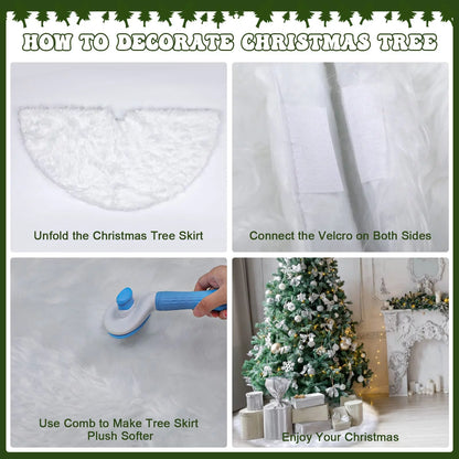 Christmas Tree Skirt 48 Inch Faux Fur Xmas Plush Tree Skirt Winter Large Christmas Tree Mat Holiday Party Christmas Tree Decorations, Snowy White