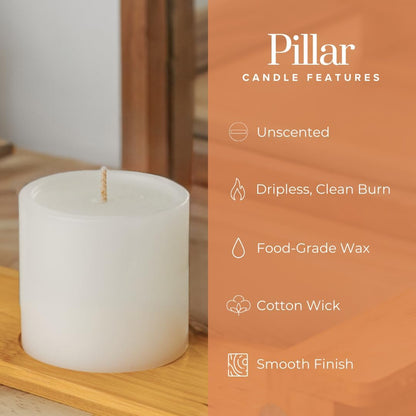 Smooth 3X3 White Candles | Pillar Candles for Home | Unscented Candles & Dripless Pillar Candles | Long Lasting Candles | Large Candle for Home | 3 Pack of Candles