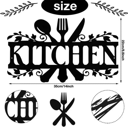 Kitchen Metal Sign, Kitchen Signs Wall Decor Rustic Style Metal Kitchen Wall Sign, 14 X 8.8 Inches Black Kitchen Wall Sign Country Farmhouse Home Decoration for Dining Room Kitchen Décor