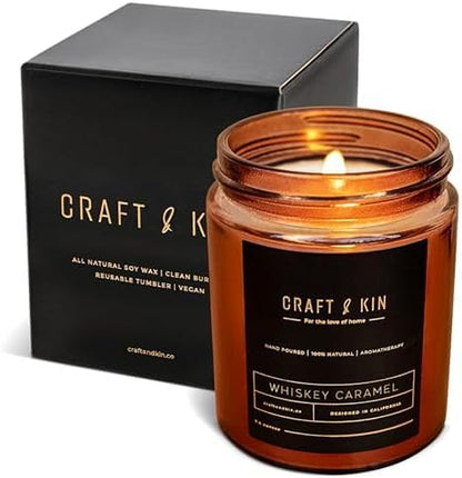 Craft and Kin Candle Whiskey Caramel, Scented Candles for Men | Christmas Scented Candles, Men Candles for Bedroom, Candles for Home Scented, Candle for Men | Novelty Candles, Holiday Candles