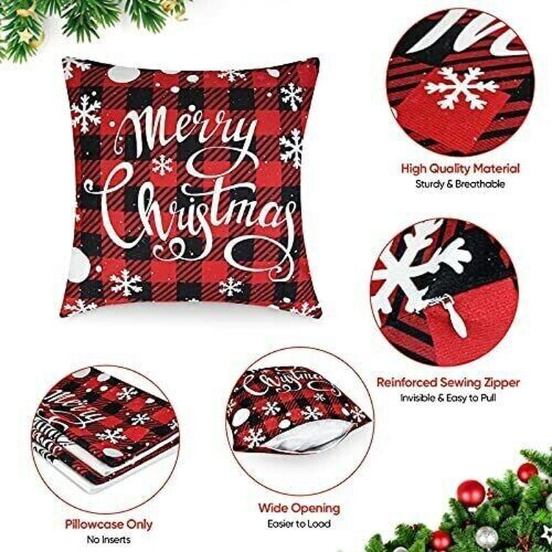 4 Pack Christmas Throw Pillow Covers Christmas Decorations for Bedroom 18 X18