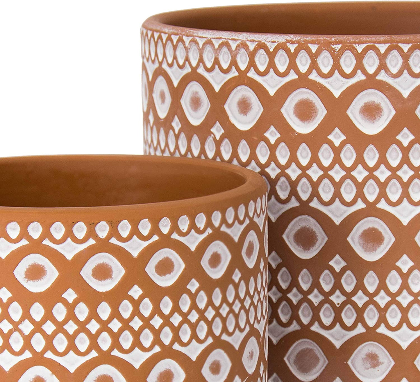 Set of 2 Terracotta Planter Pots, 4 Inch & 6 Inch, Modern Design Plants Pot with Drainage Hole, Terracotta/White, 31-953-B-1