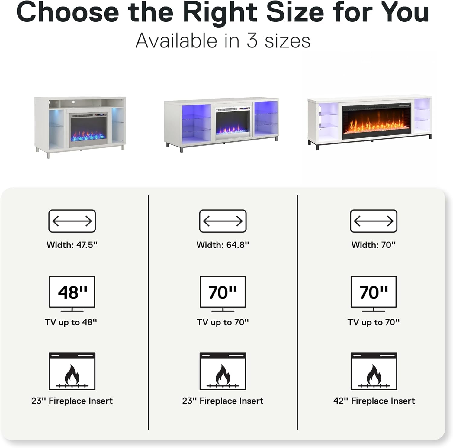 Lumina Fireplace TV Stand for Tvs up to 70", White