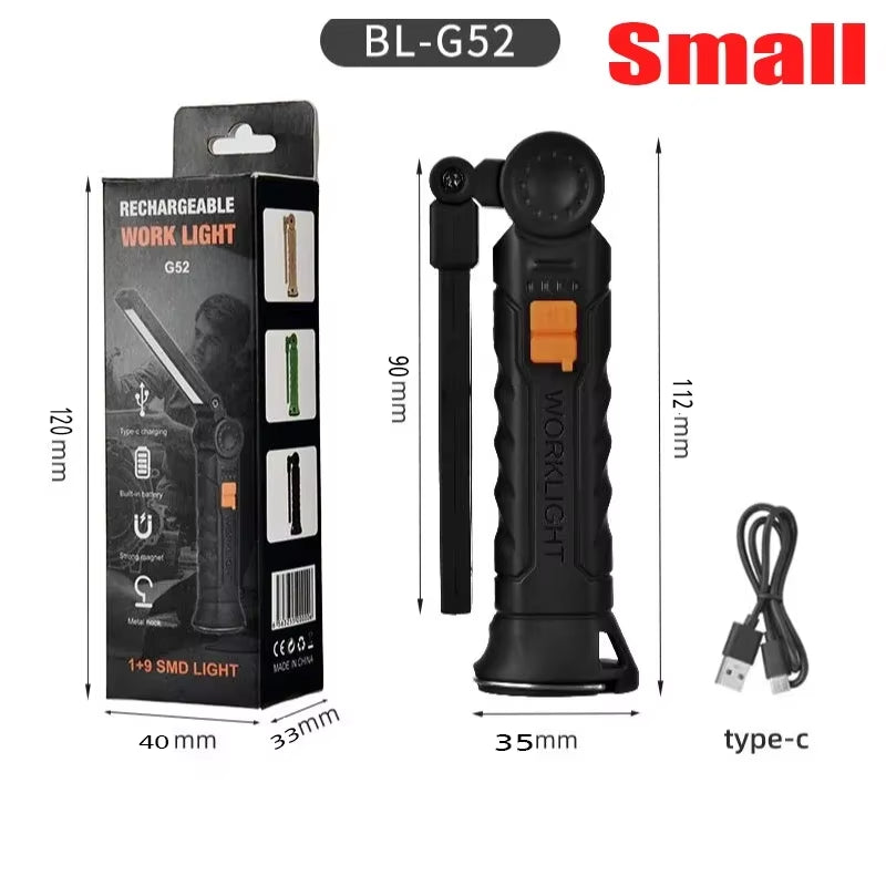 Multifunctional G51 Work Light Portable Led Rechargeable Light Waterproof Camping Light Magnet Flashlight with Built-In Battery