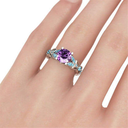 4.3 Carat Personalized Sterling Silver Butterfly Rings for Women Purple Amethyst Bridal round Cut Wedding Engagement Eternity Valentine'S Promise Ring Set