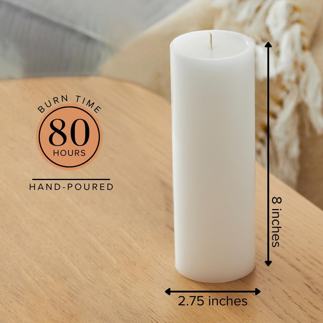 Smooth 3X8 White Candles | Pillar Candles for Home | Unscented Candles & Dripless Pillar Candles | Long Lasting Candles | Large Candle for Home | 3 Pack of Candles