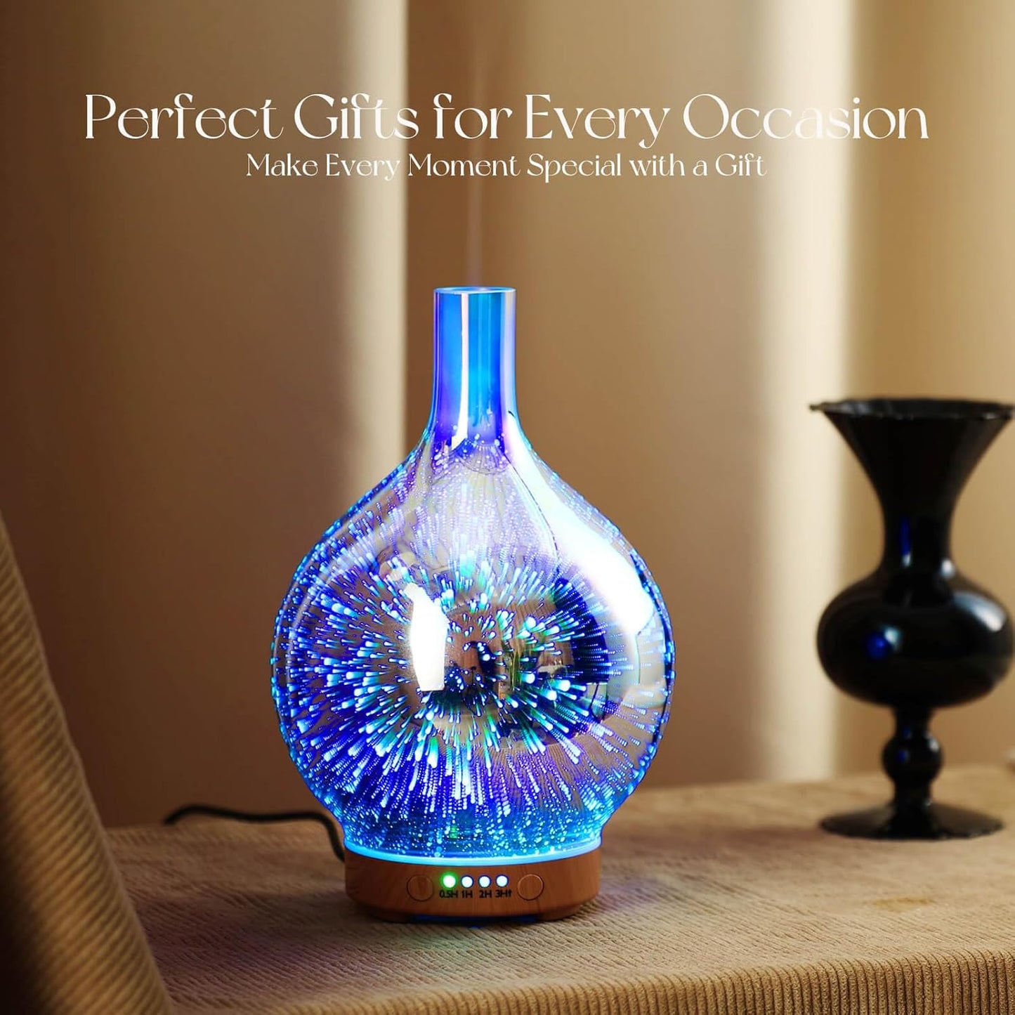 Rose Gold Essential Oil Diffuser 3D Glass Aromatherapy Ultrasonic Humidifier,Waterless Auto-Off,Timer Setting, BPA Free,Air Refresh for Home Hotel Yoga Leisure SPA Gift 100Ml