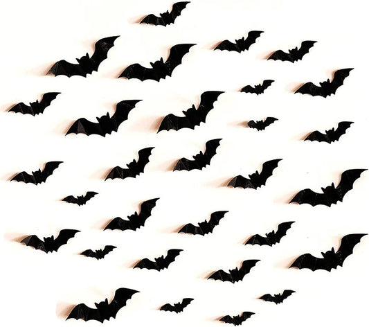 80Pcs 3D Bats Stickers, Halloween Party Supplies Waterproof Scary Bats Wall Decals DIY Home Window Decor, Removable Bats Stickers for Indoor Outdoor Halloween Wall Decorations