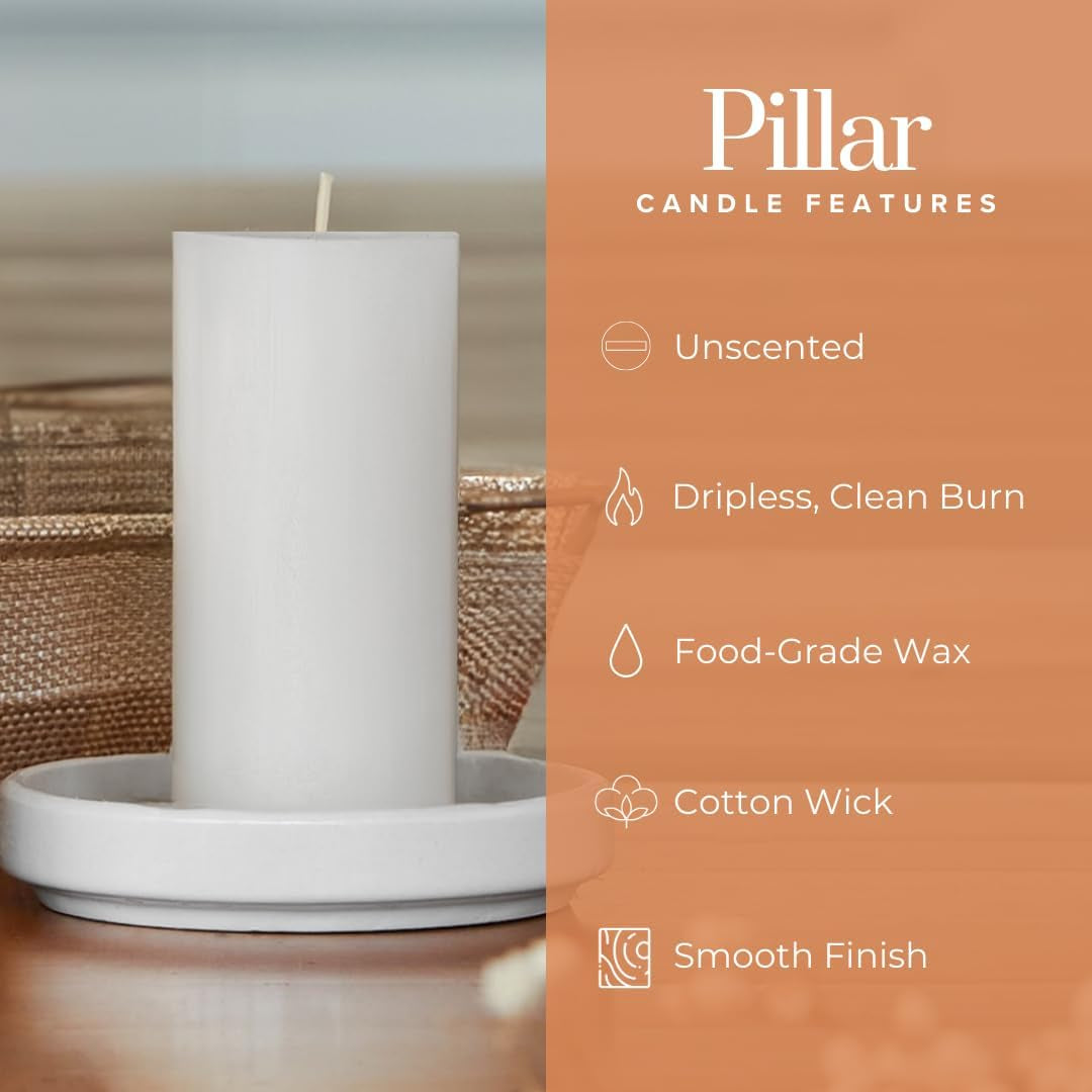 Smooth 2X4 White Candles | Pillar Candles for Home | Unscented Candles & Dripless Pillar Candles | Long Lasting Candles | Large Candle for Home | 10 Pack of Candles