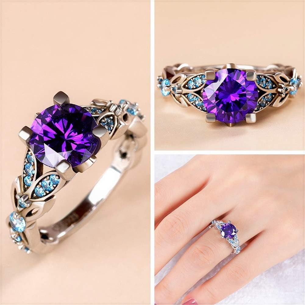 4.3 Carat Personalized Sterling Silver Butterfly Rings for Women Purple Amethyst Bridal round Cut Wedding Engagement Eternity Valentine'S Promise Ring Set