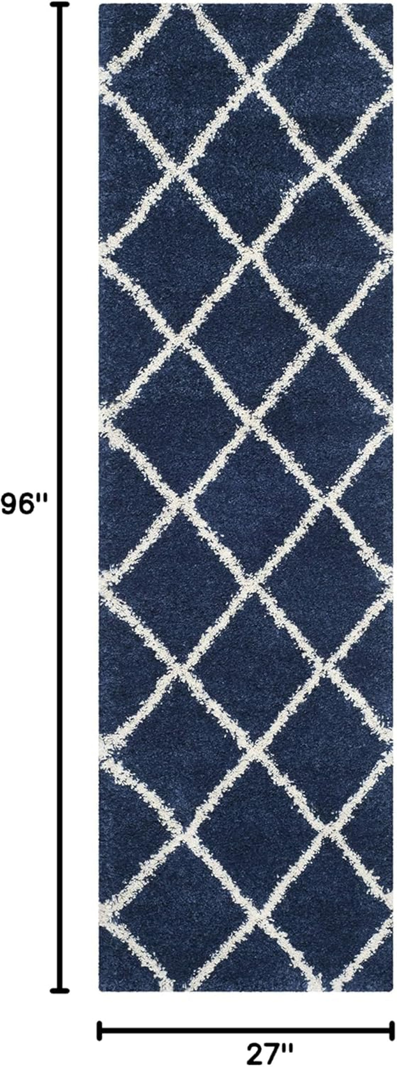 Hudson Shag Collection 2'3" X 8' Navy/Ivory SGH281C Modern Diamond Trellis Non-Shedding Living Room Bedroom Dining Room Entryway Plush 2-Inch Thick Runner Rug