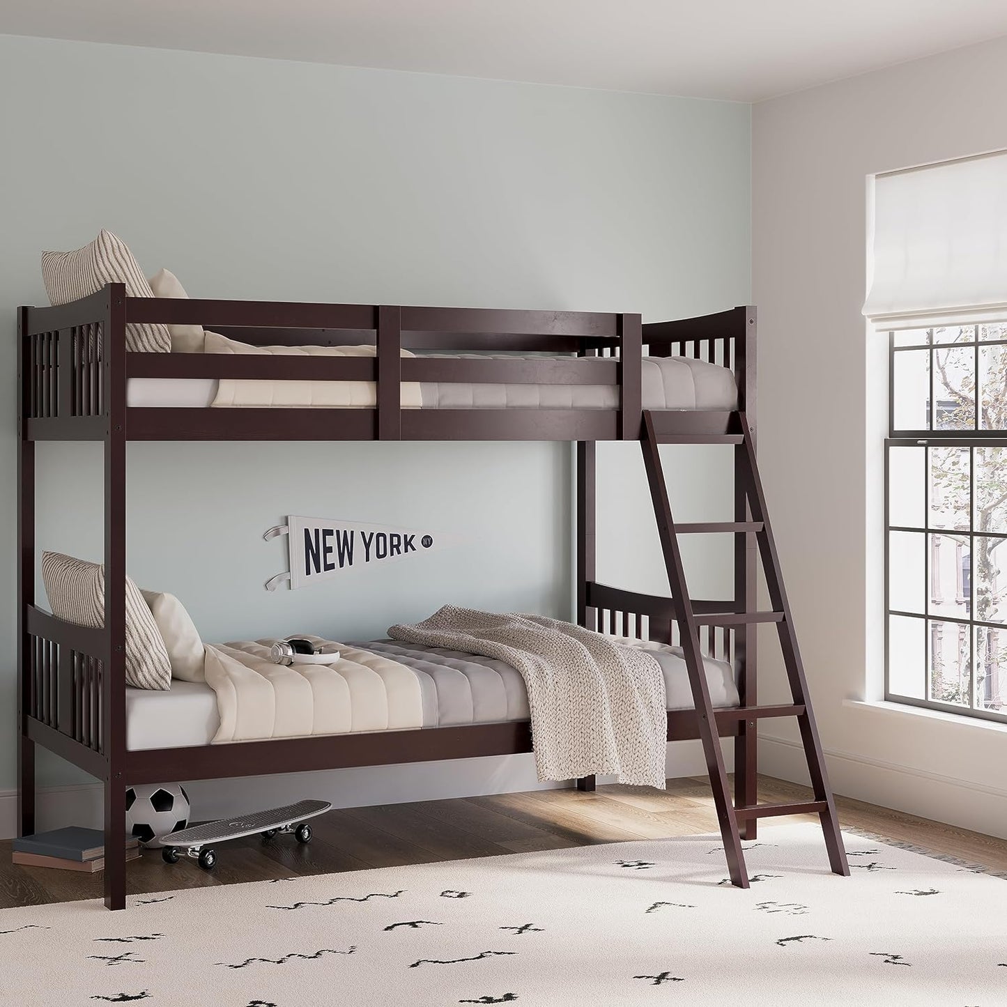 Caribou Twin-Over-Twin Bunk Bed (Espresso) – GREENGUARD Gold Certified, Converts to 2 Individual Twin Beds