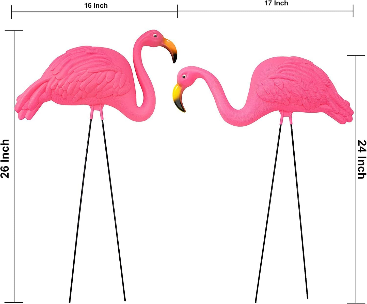 Large Bright Pink Flamingo Yard Ornament/Flamingo Garden Statue/Pink Flamingo Garden Yard Decor (Pack of 2)