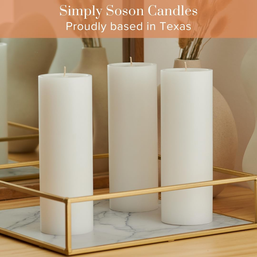 Smooth 3X8 White Candles | Pillar Candles for Home | Unscented Candles & Dripless Pillar Candles | Long Lasting Candles | Large Candle for Home | 3 Pack of Candles