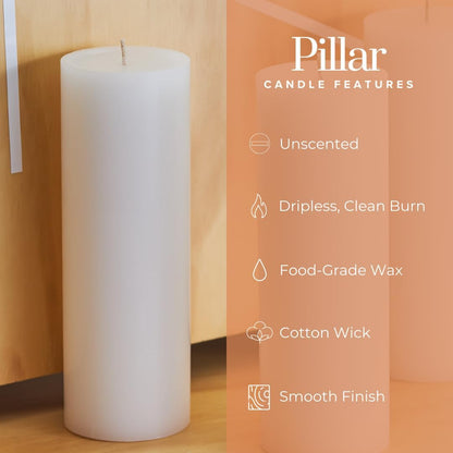 Smooth 3X8 White Candles | Pillar Candles for Home | Unscented Candles & Dripless Pillar Candles | Long Lasting Candles | Large Candle for Home | 3 Pack of Candles