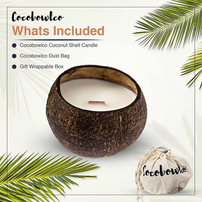 Coconut Candles for Home Scented Candles Made from Coconut Shells | Soy Candles | Wood Wicked Candles | Vanilla, Coconut, or Cinnamon | Aromatherapy Candles (Cinnamon)