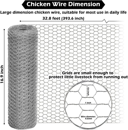 Chicken Wire Fencing Mesh 16.9Inx32.8Ft, 0.6'' Fences Hexagonal Silver