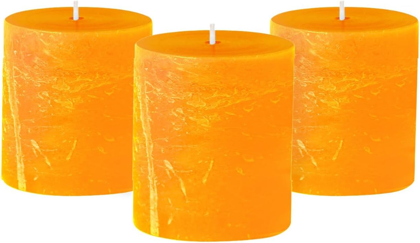 Rustic 3X3 Apricot Orange Candles | Pillar Candles for Home | Unscented Candles & Dripless Pillar Candles | Long Lasting Candles | Large Candle for Home | 3 Pack of Candles