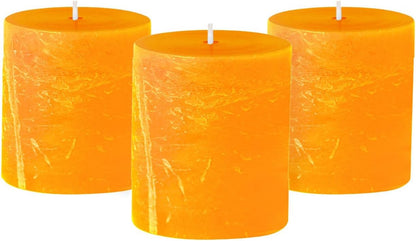 Rustic 3X3 Apricot Orange Candles | Pillar Candles for Home | Unscented Candles & Dripless Pillar Candles | Long Lasting Candles | Large Candle for Home | 3 Pack of Candles