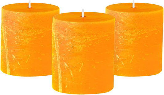 Rustic 3X3 Apricot Orange Candles | Pillar Candles for Home | Unscented Candles & Dripless Pillar Candles | Long Lasting Candles | Large Candle for Home | 3 Pack of Candles