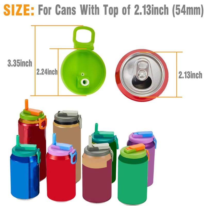 1PCS Soda Can Lid with 2 Straws Reusable Silicone Lid Cover Portable Canned Beverages Juice Beer Straw Cap for Home Picnic