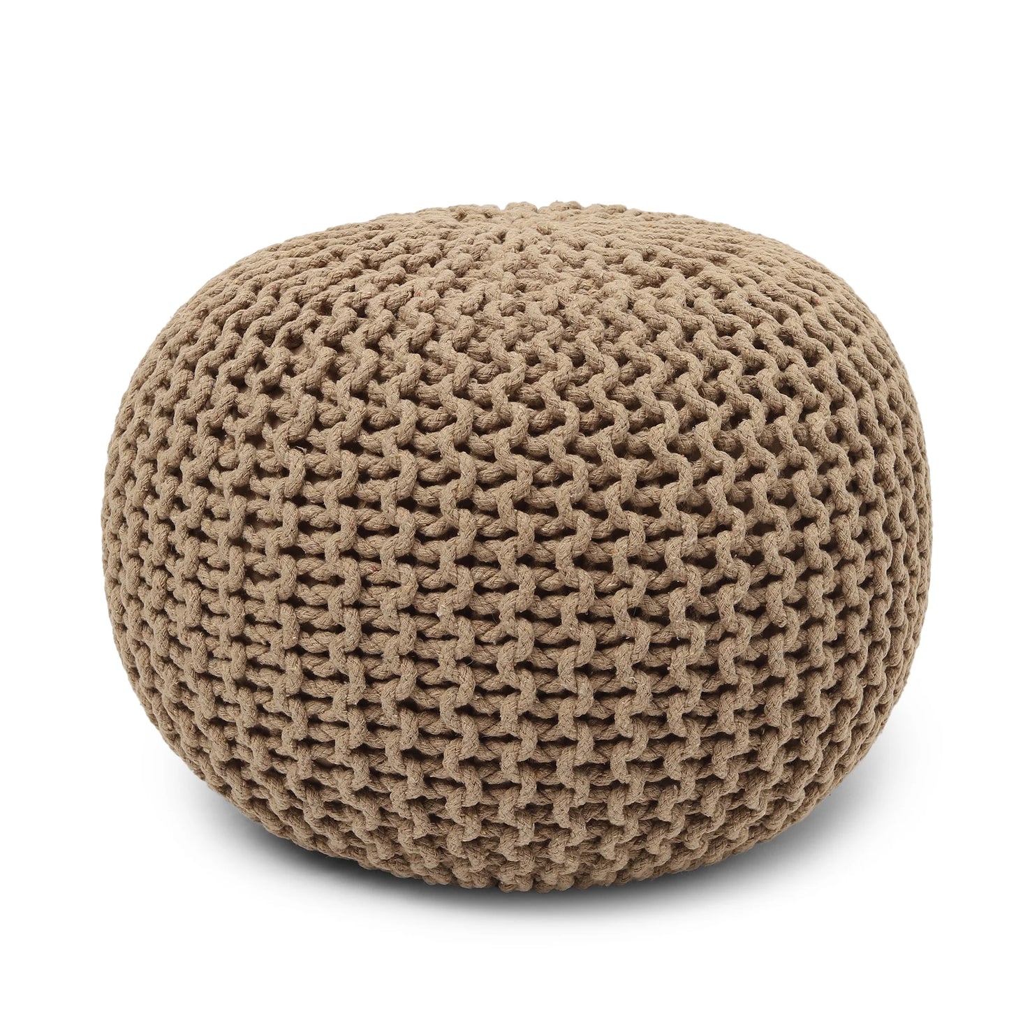 round Pouf Ottoman - Hand Knitted Cable Boho Poof Home Décor Pouffe Circular Footrest for Living Room - Nursery - Bedroom - Lounge 100% Cotton (19.5"X19.5"X14") - Beige Ivory