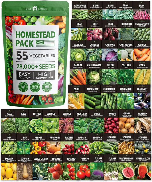 27,500+ Heirloom Vegetable Seeds | Non GMO Garden Seed 55 Variety Pack | Gardening Seeds for Planting Vegetables and Fruits, & Lettuce | Prepper Supplies | Survival Gear | Spring, Summer, Fall