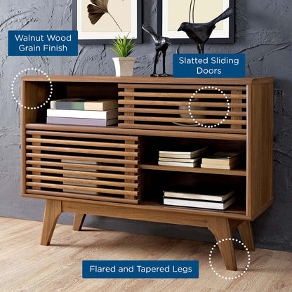 Render Modern Style Particleboard Wood Display Stand in Walnut