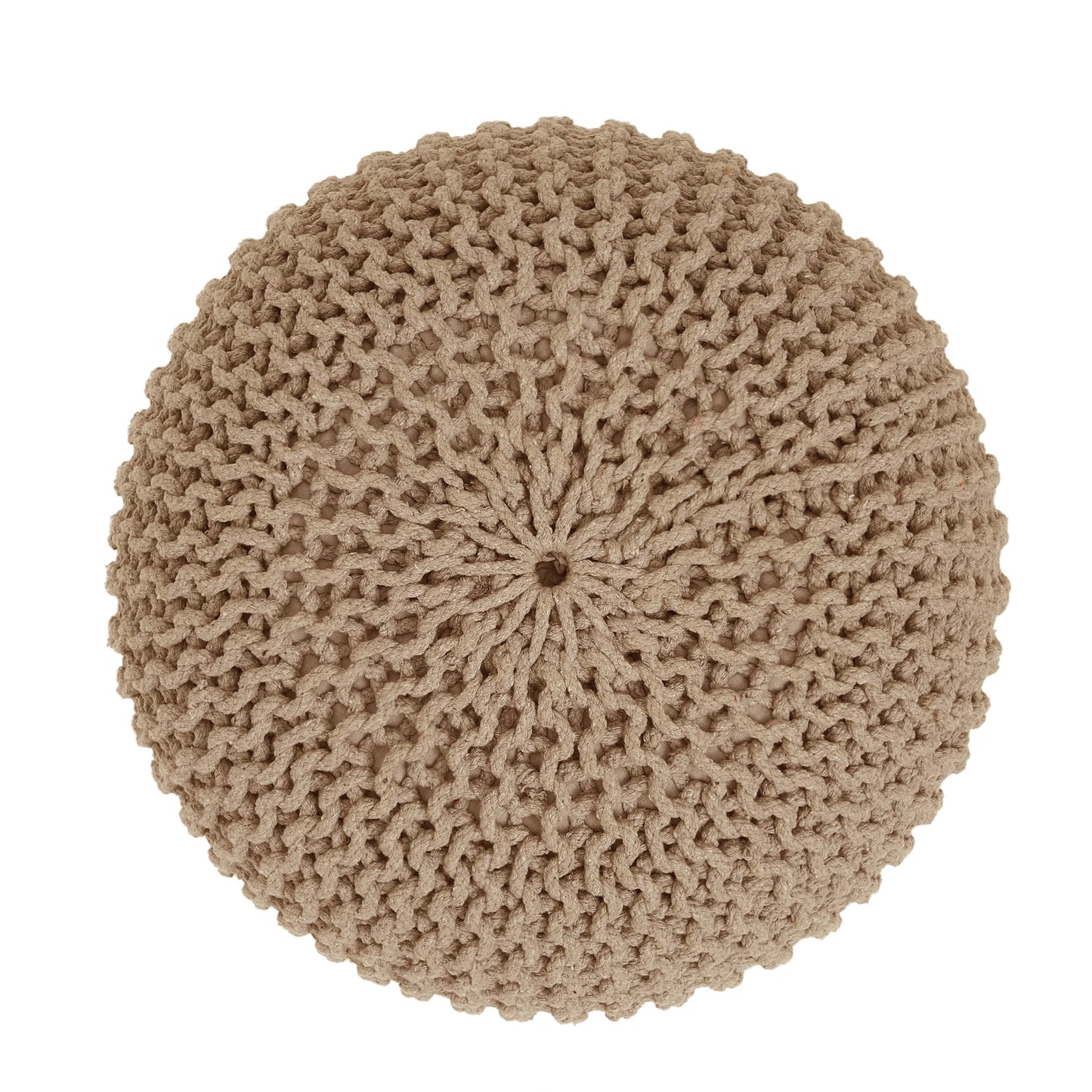 round Pouf Ottoman - Hand Knitted Cable Boho Poof Home Décor Pouffe Circular Footrest for Living Room - Nursery - Bedroom - Lounge 100% Cotton (19.5"X19.5"X14") - Beige Ivory