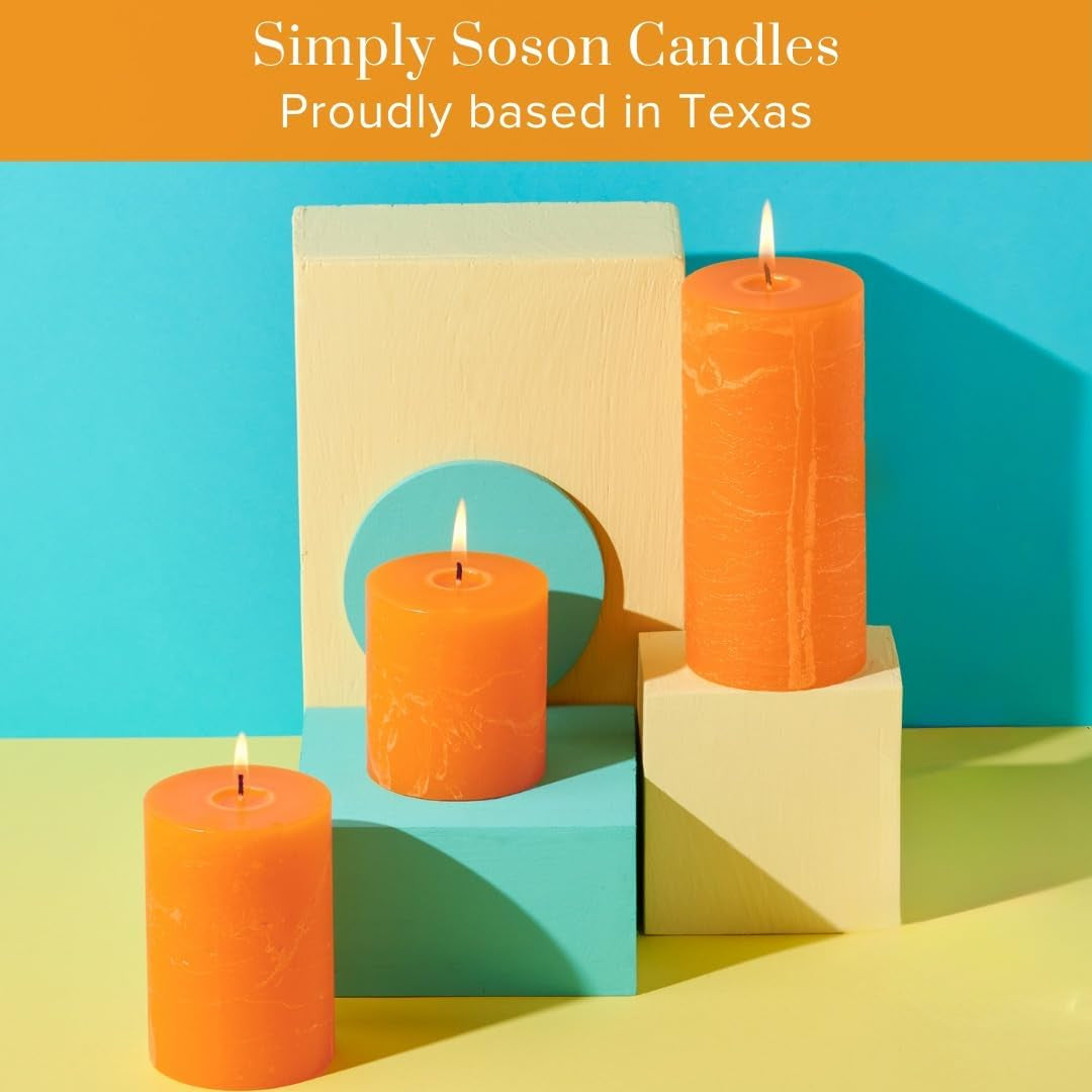 Rustic 3X3 Apricot Orange Candles | Pillar Candles for Home | Unscented Candles & Dripless Pillar Candles | Long Lasting Candles | Large Candle for Home | 3 Pack of Candles