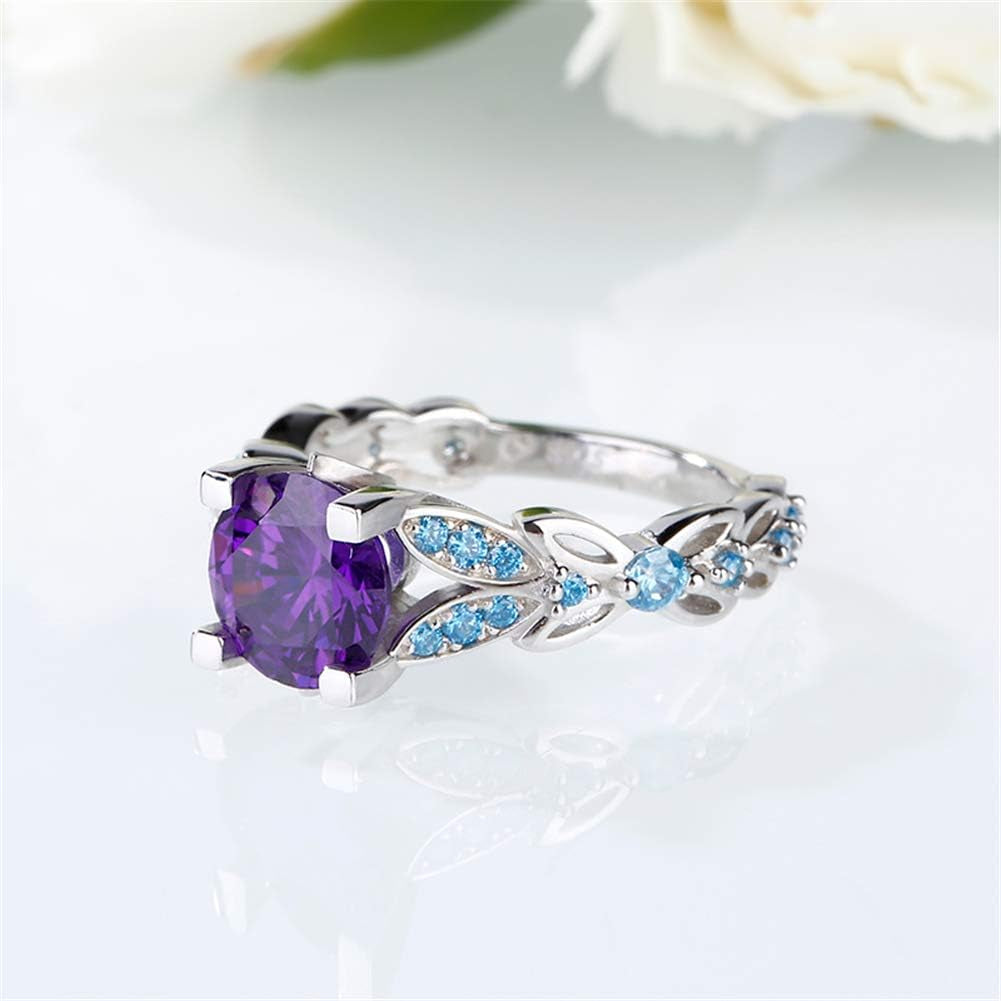 4.3 Carat Personalized Sterling Silver Butterfly Rings for Women Purple Amethyst Bridal round Cut Wedding Engagement Eternity Valentine'S Promise Ring Set