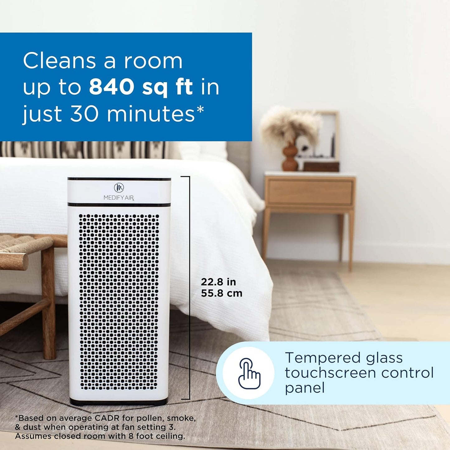 Medify MA-40 Air Purifier with H13 True HEPA Filter | 840 Sq Ft Coverage | for Allergens, Smoke, Smokers, Dust, Odors, Pollen, Pet Dander | Quiet 99.9% Removal to 0.1 Microns | White, 1-Pack