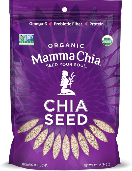 Organic Seeds, White Chia Seeds, One 12 Ounce Organic Chia Seed Bags, USDA Organic, Non-Gmo, Vegan, Gluten Free, and Kosher